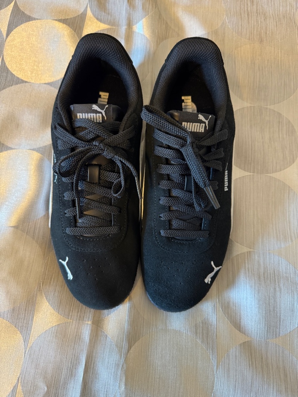 Puma Black Suede Low-Top Lace-Up Sneakers with White Puma Logo